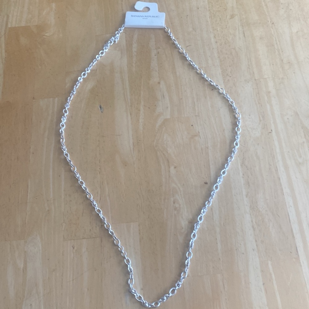 Banana Rep Factory long silvertone chain necklace abt 45 in adjusts smaller NWT